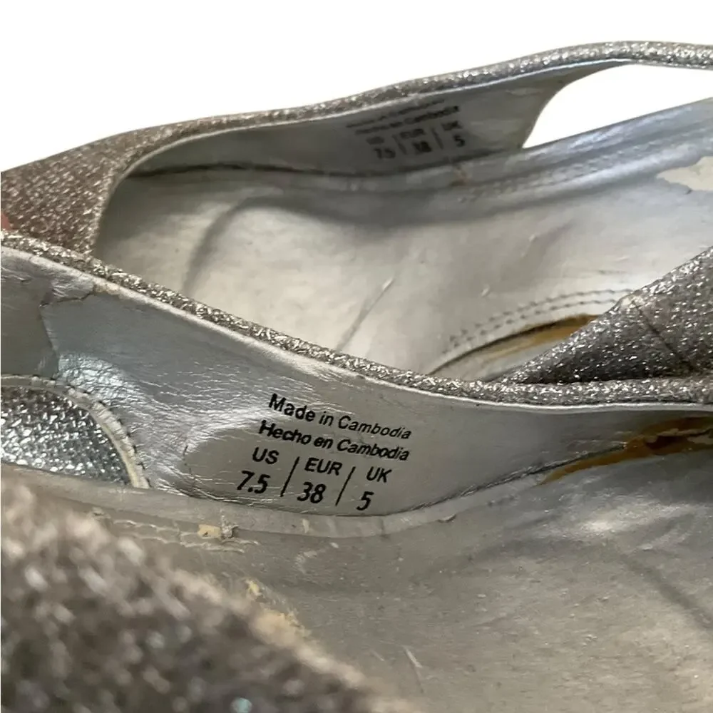 Call it Spring Women's Heels Silver Glitter Formal Peep-Toe Slingback Size 7.5